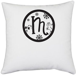                       UDNAG White Polyester 'Christmass | Christmas Monogram Alphabet M' Pillow Cover [16 Inch X 16 Inch]                                              