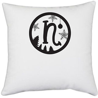                       UDNAG White Polyester 'Christmass | Christmas Monogram Alphabet N' Pillow Cover [16 Inch X 16 Inch]                                              