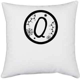                       UDNAG White Polyester 'Christmass | Christmas Monogram Alphabet Q' Pillow Cover [16 Inch X 16 Inch]                                              