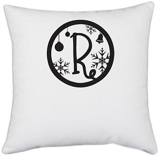                       UDNAG White Polyester 'Christmass | Christmas Monogram Alphabet R' Pillow Cover [16 Inch X 16 Inch]                                              