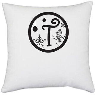                       UDNAG White Polyester 'Christmass | Christmas Monogram Alphabet T' Pillow Cover [16 Inch X 16 Inch]                                              