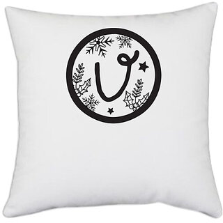                       UDNAG White Polyester 'Christmass | Christmas Monogram Alphabet U' Pillow Cover [16 Inch X 16 Inch]                                              
