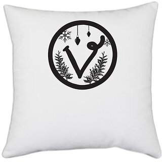                       UDNAG White Polyester 'Christmass | Christmas Monogram Alphabet V' Pillow Cover [16 Inch X 16 Inch]                                              