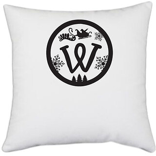                       UDNAG White Polyester 'Christmass | Christmas Monogram Alphabet W' Pillow Cover [16 Inch X 16 Inch]                                              