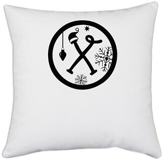                       UDNAG White Polyester 'Christmass | Christmas Monogram Alphabet X' Pillow Cover [16 Inch X 16 Inch]                                              