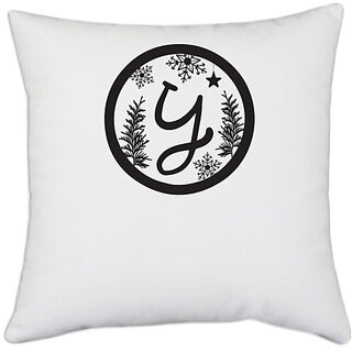                       UDNAG White Polyester 'Christmass | Christmas Monogram Alphabet Y' Pillow Cover [16 Inch X 16 Inch]                                              