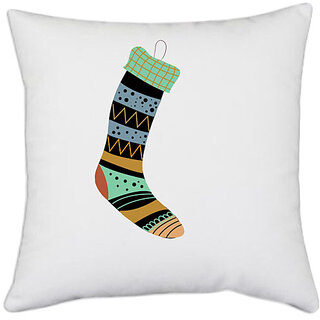                       UDNAG White Polyester 'Christmass | Christmas Stocking' Pillow Cover [16 Inch X 16 Inch]                                              