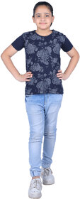 Kid Kupboard | Pure Cotton | Half-Sleeves | Girl's | Dark Blue | Solid | T-Shirt | Round Neck