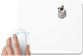 UDNAG White Mousepad 'Pug | Pug in Pocket' for Computer / PC / Laptop [230 x 200 x 5mm]