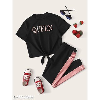 Black Queen Printed Tshirt With Pink Contrast Trouser Black Queen Printed Tshirt With Pink Contrast Trouser