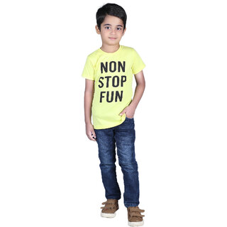                       Kid Kupboard | Pure Cotton | Half-Sleeves | Boy's | Light Yellow | Graphic Printed | T-Shirt                                              