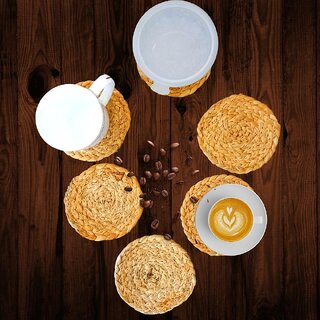 Sivom Handicrafts Jute Cup Coasters for Dining Table, 4x4 Inches, Set of 6 - Natural
