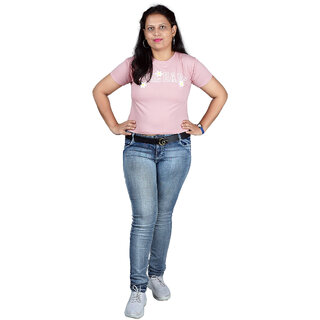                       Kid Kupboard  Pure Cotton  Half-Sleeves  Women's  Light Pink  Solid  T-Shirt  Round Neck                                              