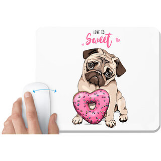 UDNAG White Mousepad 'Pug & Doughnut | Pug with Pink Heart Doughnut' for Computer / PC / Laptop [230 x 200 x 5mm]
