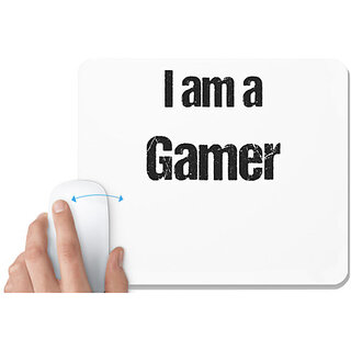                       UDNAG White Mousepad 'Gamer | I am a gamer' for Computer / PC / Laptop [230 x 200 x 5mm]                                              