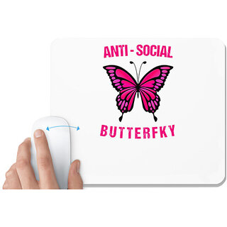                       UDNAG White Mousepad 'Butterfly | Anti Social butterfly' for Computer / PC / Laptop [230 x 200 x 5mm]                                              