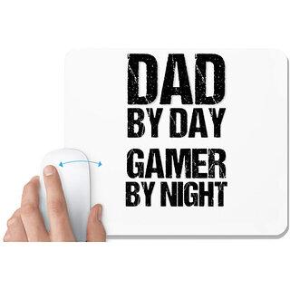                       UDNAG White Mousepad 'Dad | Dad by day Gamer by Night' for Computer / PC / Laptop [230 x 200 x 5mm]                                              