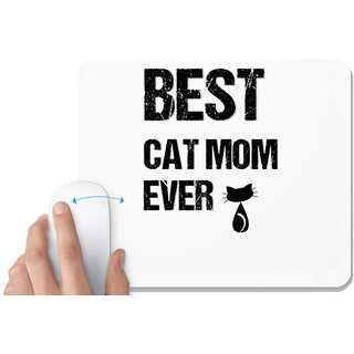                       UDNAG White Mousepad 'Cat mom | Best Cat Mom Ever' for Computer / PC / Laptop [230 x 200 x 5mm]                                              