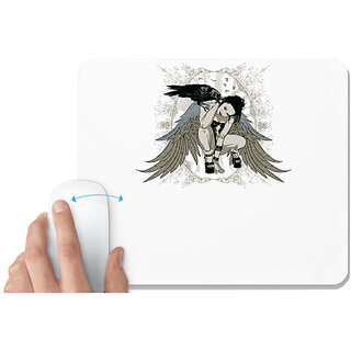                       UDNAG White Mousepad 'Death | Crow and fairy queen' for Computer / PC / Laptop [230 x 200 x 5mm]                                              