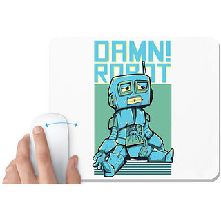                       UDNAG White Mousepad 'Robot | Damn Robot' for Computer / PC / Laptop [230 x 200 x 5mm]                                              