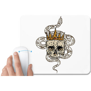                       UDNAG White Mousepad 'Death | Death crown and snake' for Computer / PC / Laptop [230 x 200 x 5mm]                                              