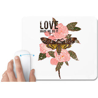                       UDNAG White Mousepad 'Flower | Love made me do it, moth and rose' for Computer / PC / Laptop [230 x 200 x 5mm]                                              