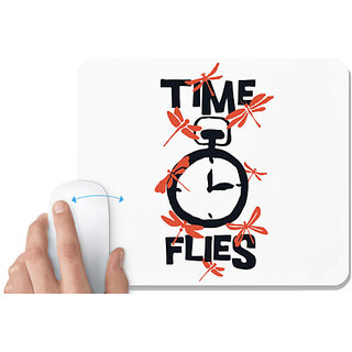                       UDNAG White Mousepad 'Fun time | Time Flies' for Computer / PC / Laptop [230 x 200 x 5mm]                                              