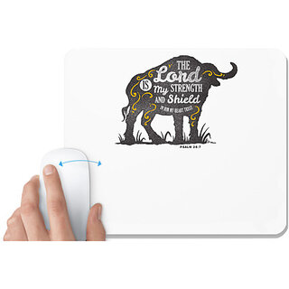                       UDNAG White Mousepad 'The Lord | The lord is my strength and shield' for Computer / PC / Laptop [230 x 200 x 5mm]                                              