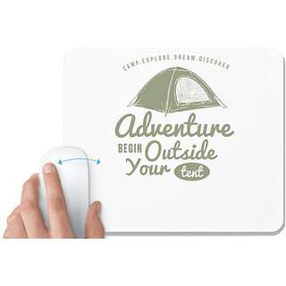                       UDNAG White Mousepad 'Adventure | Adventure begins outside the tent' for Computer / PC / Laptop [230 x 200 x 5mm]                                              