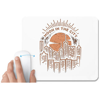                       UDNAG White Mousepad 'City | Moon and city' for Computer / PC / Laptop [230 x 200 x 5mm]                                              
