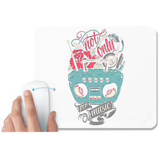                       UDNAG White Mousepad 'Not only for music | Radio, Rose, Music, Pen, Pencil' for Computer / PC / Laptop [230 x 200 x 5mm]                                              