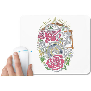                       UDNAG White Mousepad 'Illustration | rose, clock, key' for Computer / PC / Laptop [230 x 200 x 5mm]                                              