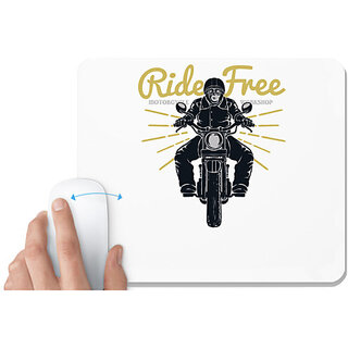                       UDNAG White Mousepad 'Ride free and Motor cycle' for Computer / PC / Laptop [230 x 200 x 5mm]                                              