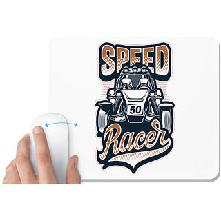                       UDNAG White Mousepad 'Racer | Speed Car Racer' for Computer / PC / Laptop [230 x 200 x 5mm]                                              