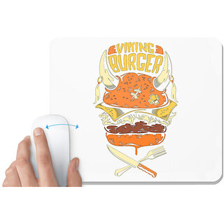                      UDNAG White Mousepad 'Vikings | Viking Burger' for Computer / PC / Laptop [230 x 200 x 5mm]                                              