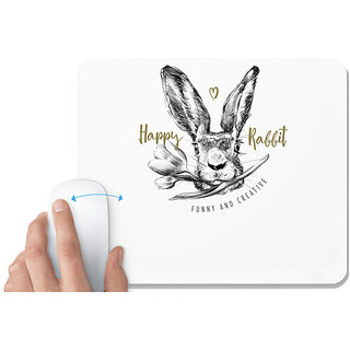                       UDNAG White Mousepad 'Happy | Happy Rabbit' for Computer / PC / Laptop [230 x 200 x 5mm]                                              