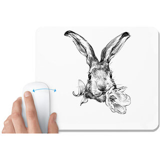                       UDNAG White Mousepad 'Rabbit and Flower' for Computer / PC / Laptop [230 x 200 x 5mm]                                              