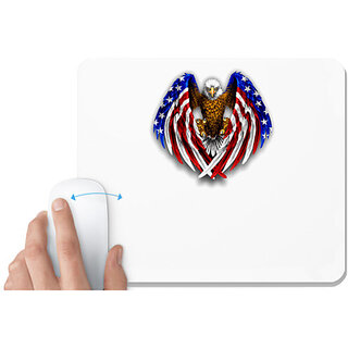                       UDNAG White Mousepad 'Flag | Bald Eagle American Flag' for Computer / PC / Laptop [230 x 200 x 5mm]                                              