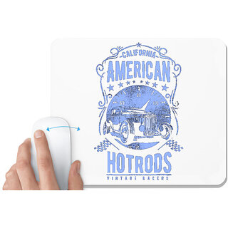                       UDNAG White Mousepad 'USA | American Hotrods' for Computer / PC / Laptop [230 x 200 x 5mm]                                              
