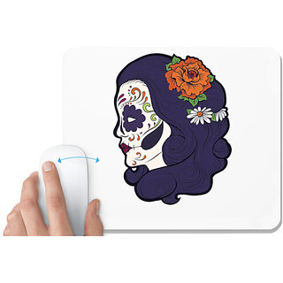                       UDNAG White Mousepad 'Zombie Illustration | Female Zombie and Flower Blue' for Computer / PC / Laptop [230 x 200 x 5mm]                                              