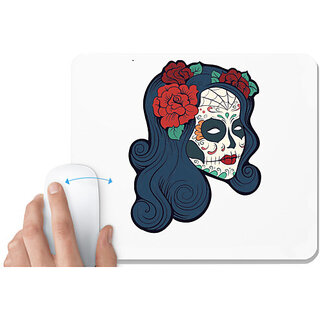                       UDNAG White Mousepad 'Zombie Illustration | Female Zombie and Flower Red' for Computer / PC / Laptop [230 x 200 x 5mm]                                              