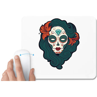                       UDNAG White Mousepad 'Zombie Illustration | Female Zombie and Flower' for Computer / PC / Laptop [230 x 200 x 5mm]                                              