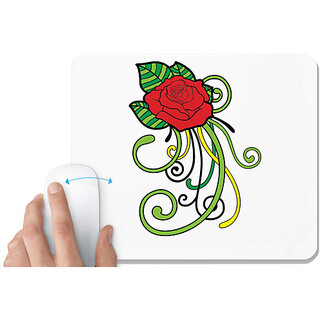                       UDNAG White Mousepad 'Flower | Red Flower and leaf' for Computer / PC / Laptop [230 x 200 x 5mm]                                              