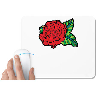                       UDNAG White Mousepad 'Flower | Leaf and Red flower' for Computer / PC / Laptop [230 x 200 x 5mm]                                              