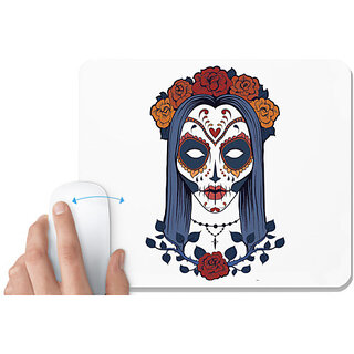                       UDNAG White Mousepad 'Zombie Illustration | Lady Zombie and Flower' for Computer / PC / Laptop [230 x 200 x 5mm]                                              