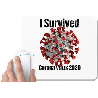                       UDNAG White Mousepad 'Corona | I servived corona virus 2020' for Computer / PC / Laptop [230 x 200 x 5mm]                                              