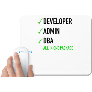                       UDNAG White Mousepad 'Coder | Developer Admin DBA all in one package' for Computer / PC / Laptop [230 x 200 x 5mm]                                              