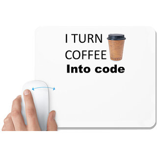                       UDNAG White Mousepad 'Coder | I turn coffee into code' for Computer / PC / Laptop [230 x 200 x 5mm]                                              