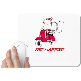                       UDNAG White Mousepad 'Couple | Just Married couple on red scooter' for Computer / PC / Laptop [230 x 200 x 5mm]                                              