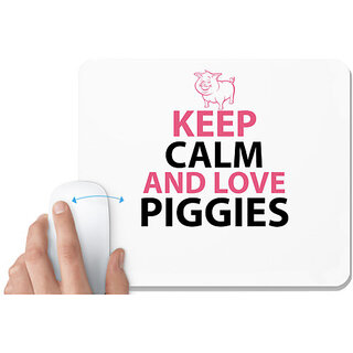                       UDNAG White Mousepad 'Pig | keep calm and love piggies' for Computer / PC / Laptop [230 x 200 x 5mm]                                              